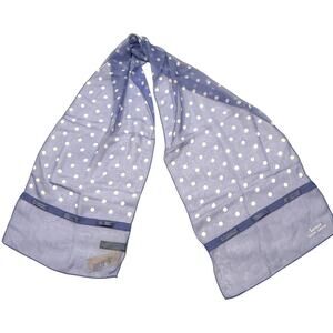Lauren Ralph Lauren Silk Chiffon Blue Scarf With White Polka Dots NWT 11 x 52"